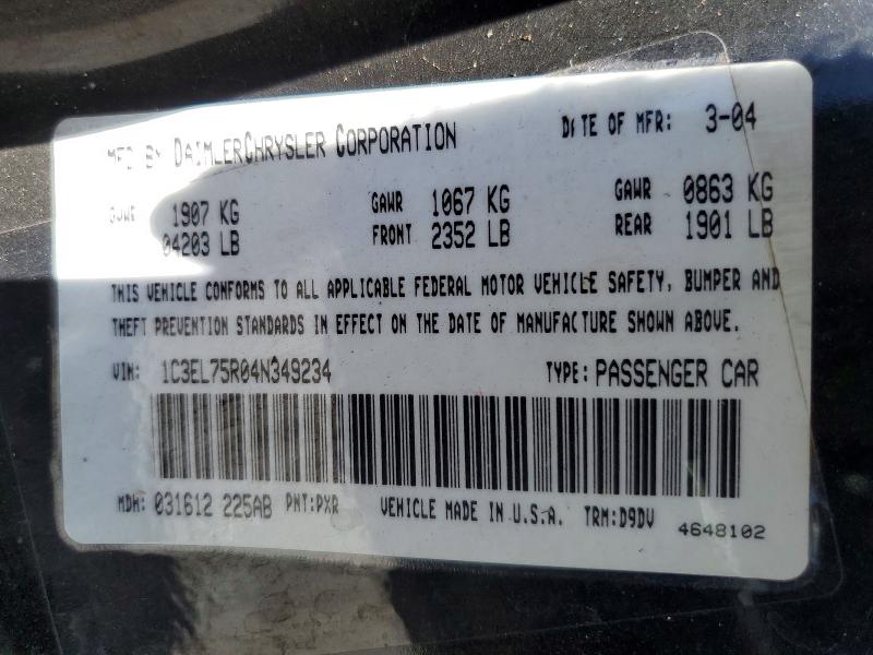 2004 Chrysler Sebring მანქანა იყიდება აუქციონზე, vin: 1C3EL75R04N349234, აუქციონის ნომერი: 58509696