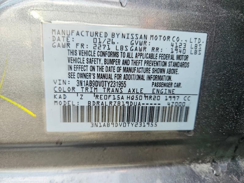 2026 Nissan Sentra მანქანა იყიდება აუქციონზე, vin: 3N1AB9DV0TY231955, აუქციონის ნომერი: 55689536