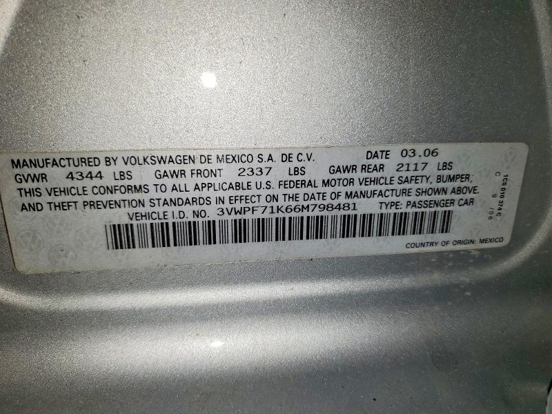 58773186 :رقم المزاد ، 3VWPF71K66M798481 vin ، 2006 Volkswagen Jetta مزاد بيع
