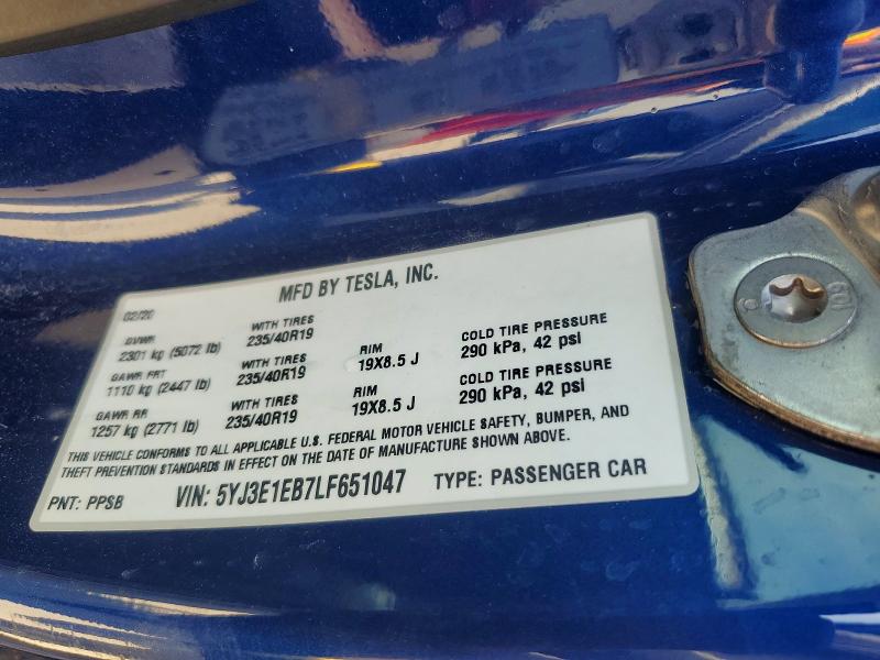 Продаж на аукціоні авто 2020 Tesla Model 3, vin: 5YJ3E1EB7LF651047, номер лоту: 56409696