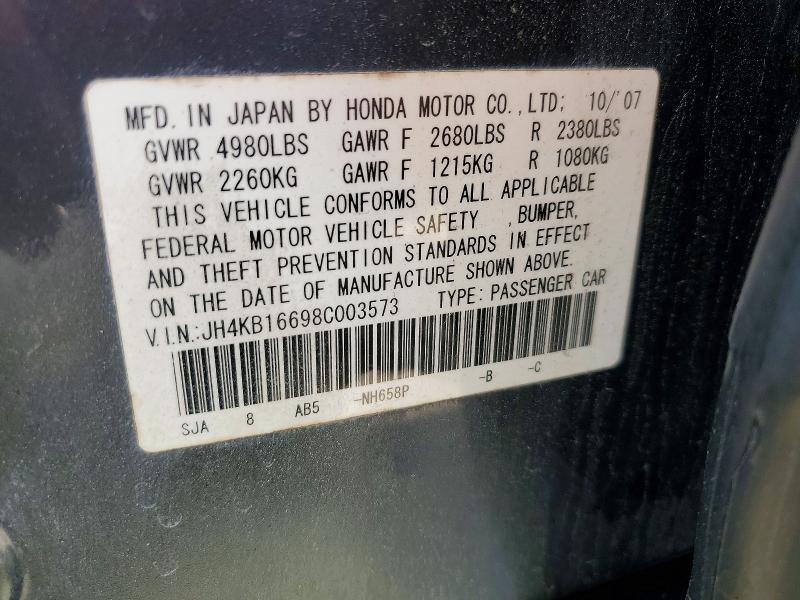 55079626 :رقم المزاد ، JH4KB16698C003573 vin ، 2008 Acura Rl مزاد بيع