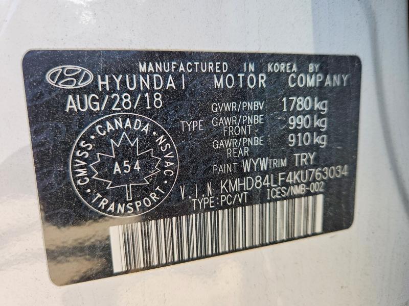 Aukcja sprzedaży 2019 Hyundai Elantra, vin: KMHD84LF4KU763034, numer aukcji: 54147186