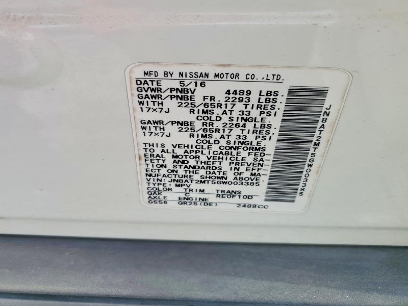 Продаж на аукціоні авто 2016 Nissan Rogue, vin: JN8AT2MT5GW003385, номер лоту: 54352946