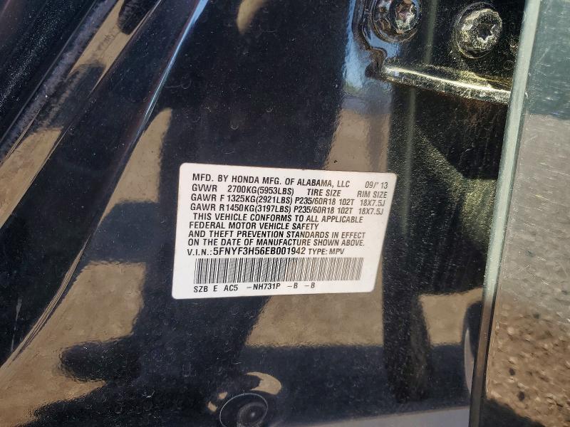 Продаж на аукціоні авто 2014 Honda Pilot, vin: 5FNYF3H56EB001942, номер лоту: 57553076