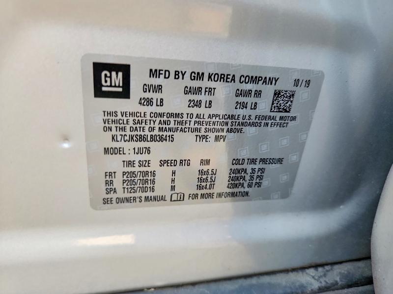 Aukcja sprzedaży 2020 Chevrolet Trax, vin: KL7CJKSB6LB036415, numer aukcji: 55975066