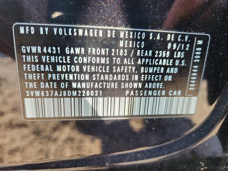 Продажа на аукционе авто 2013 Volkswagen Jetta, vin: 3VW637AJ8DM226031, номер лота: 59574016