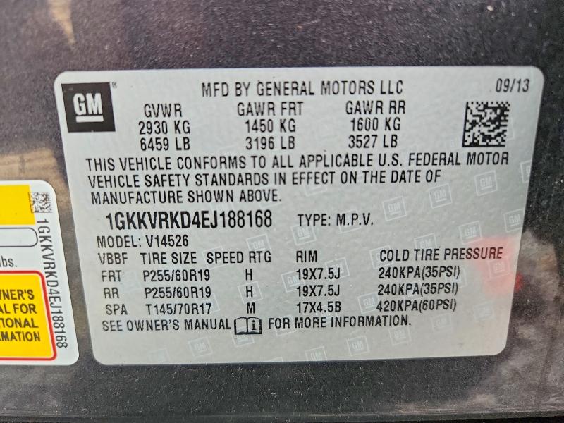58647416 :رقم المزاد ، 1GKKVRKD4EJ188168 vin ، 2014 Gmc Acadia مزاد بيع