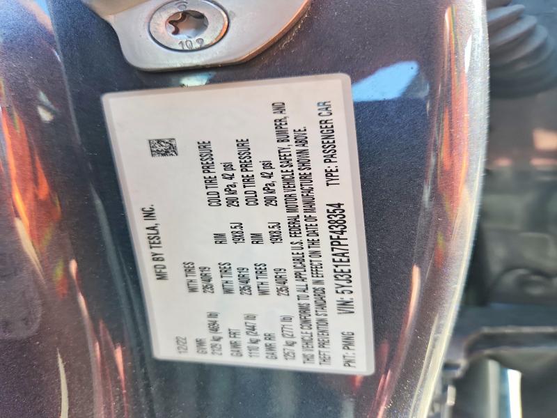 57232286 :رقم المزاد ، 5YJ3E1EA7PF438354 vin ، 2023 Tesla Model 3 مزاد بيع