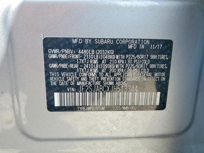Продажа на аукционе авто 2018 Subaru Forester, vin: JF2SJABCXJH513344, номер лота: 57582716