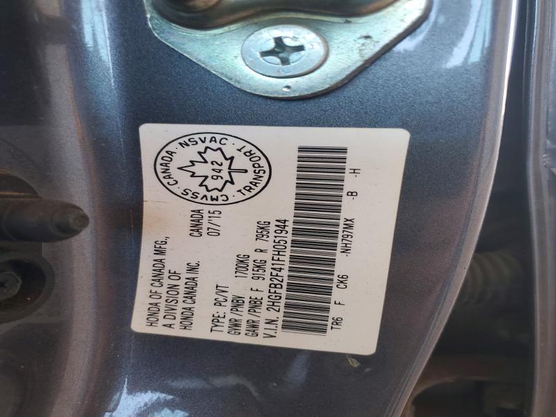 Продажа на аукционе авто 2015 Honda Civic, vin: 2HGFB2F41FH051944, номер лота: 56597086