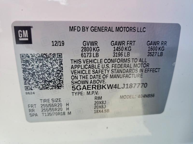 58116116 :رقم المزاد ، 5GAERBKW4LJ187770 vin ، 2020 Buick Enclave مزاد بيع