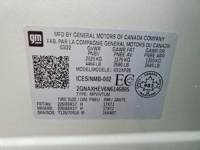 Продажа на аукционе авто 2022 Chevrolet Equinox, vin: 2GNAXHEV6N6146895, номер лота: 57506586
