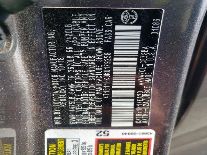Aukcja sprzedaży 2019 Toyota Camry, vin: 4T1B11HK9KU179258, numer aukcji: 57061006
