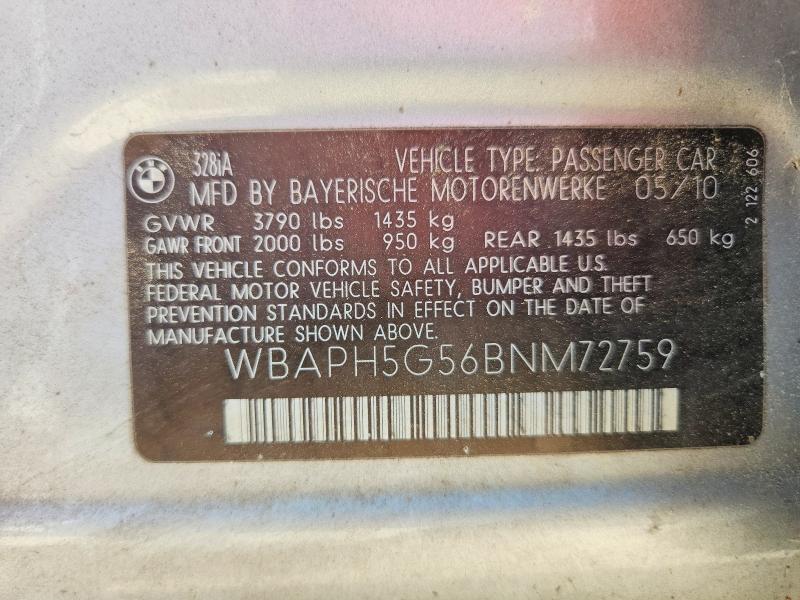 56285636 :رقم المزاد ، WBAPH5G56BNM72759 vin ، 2011 Bmw 328 مزاد بيع