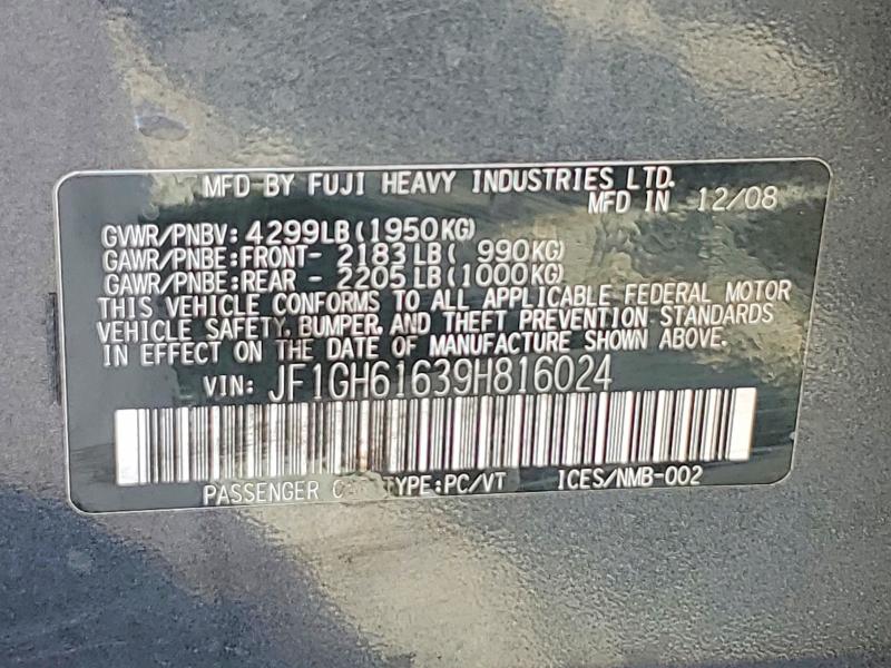 58140066 :رقم المزاد ، JF1GH61639H816024 vin ، 2009 Subaru Impreza مزاد بيع