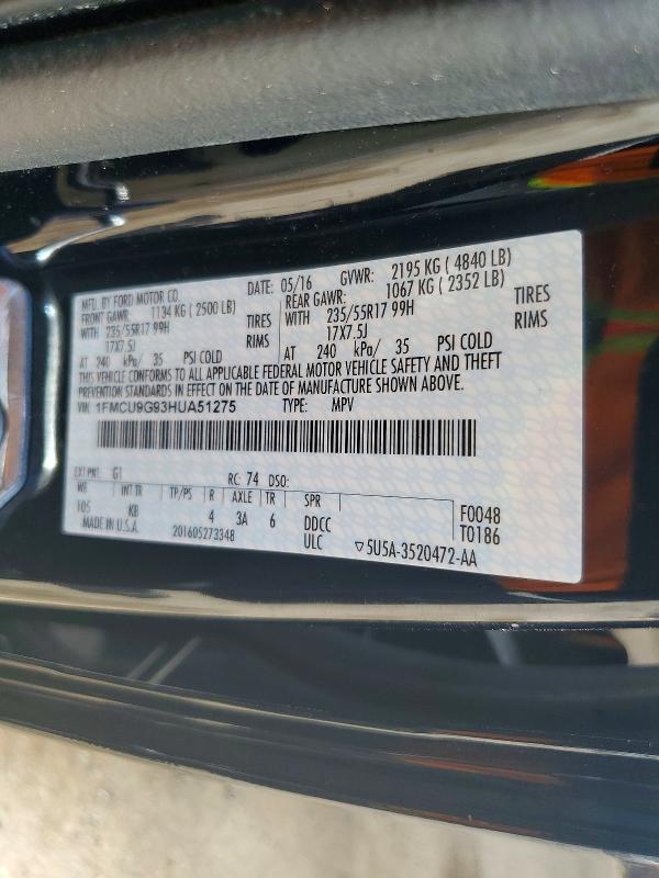 Aukcja sprzedaży 2017 Ford Escape, vin: 1FMCU9G93HUA51275, numer aukcji: 55471576