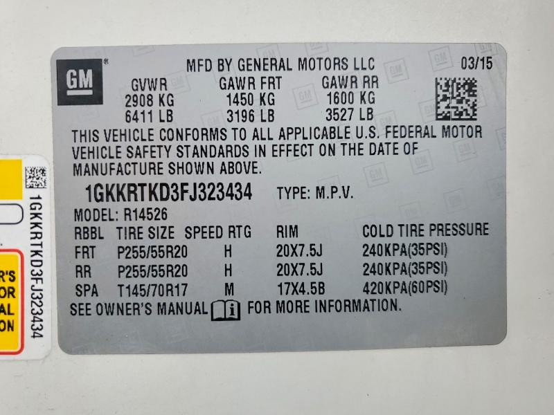 76296925 :رقم المزاد ، 1GKKRTKD3FJ323434 vin ، 2015 Gmc Acadia مزاد بيع