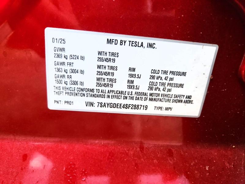 Продажа на аукционе авто 2025 Tesla Model Y, vin: 7SAYGDEE4SF288719, номер лота: 57262696
