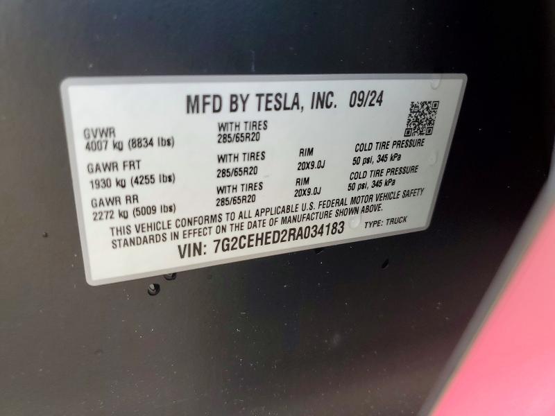 53913956 :رقم المزاد ، 7G2CEHED2RA034183 vin ، 2024 Tesla Cybertruck مزاد بيع