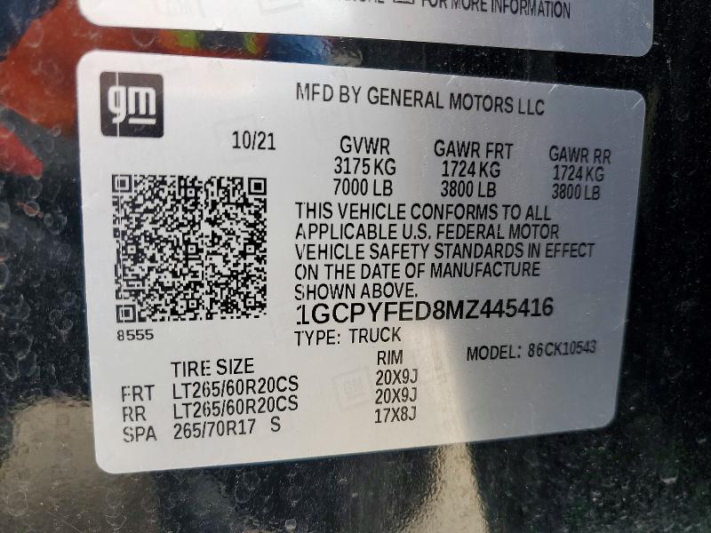 Продаж на аукціоні авто 2021 Chevrolet Silverado, vin: 1GCPYFED8MZ445416, номер лоту: 56683006