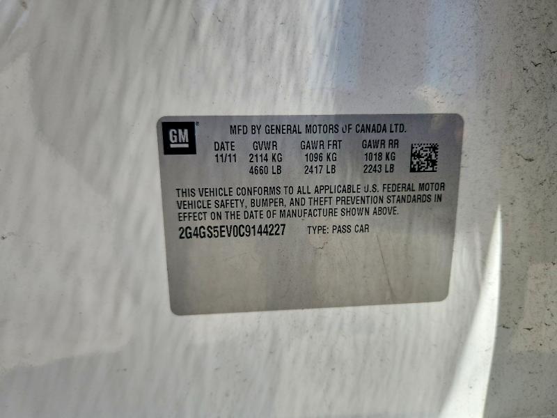 Aukcja sprzedaży 2012 Buick Regal, vin: 2G4GS5EV0C9144227, numer aukcji: 55940846