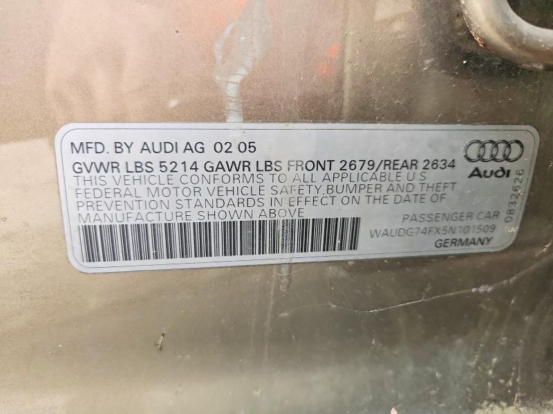 Aukcja sprzedaży 2005 Audi A6, vin: WAUDG74FX5N101509, numer aukcji: 56105016
