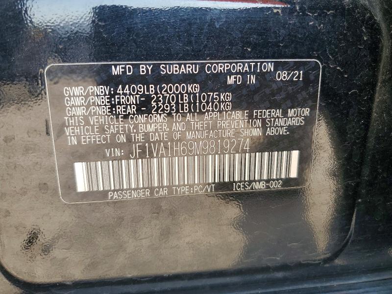 2021 Subaru Wrx მანქანა იყიდება აუქციონზე, vin: JF1VA1H69M9819274, აუქციონის ნომერი: 58685916