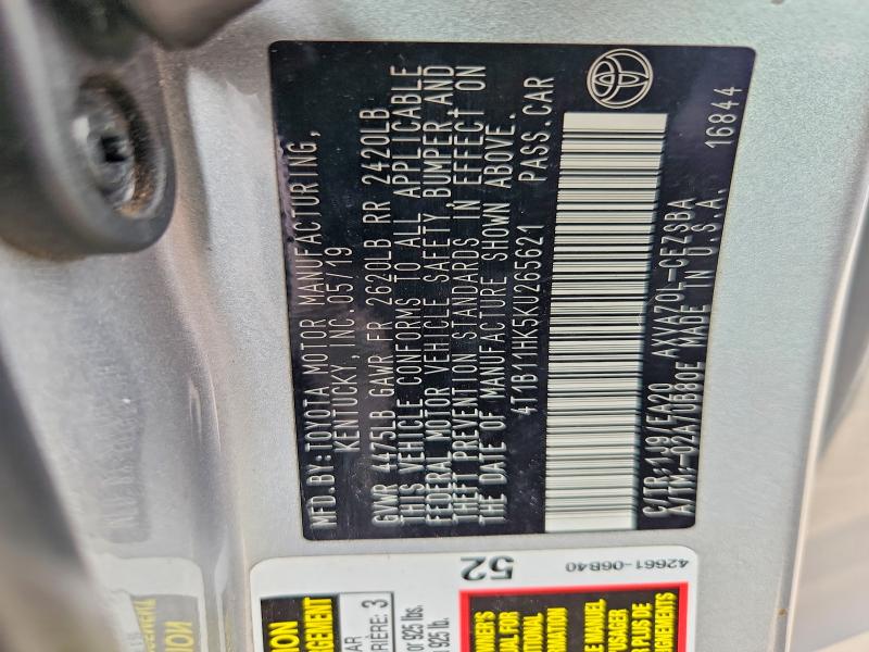 Aukcja sprzedaży 2019 Toyota Camry, vin: 4T1B11HK5KU265621, numer aukcji: 57586436