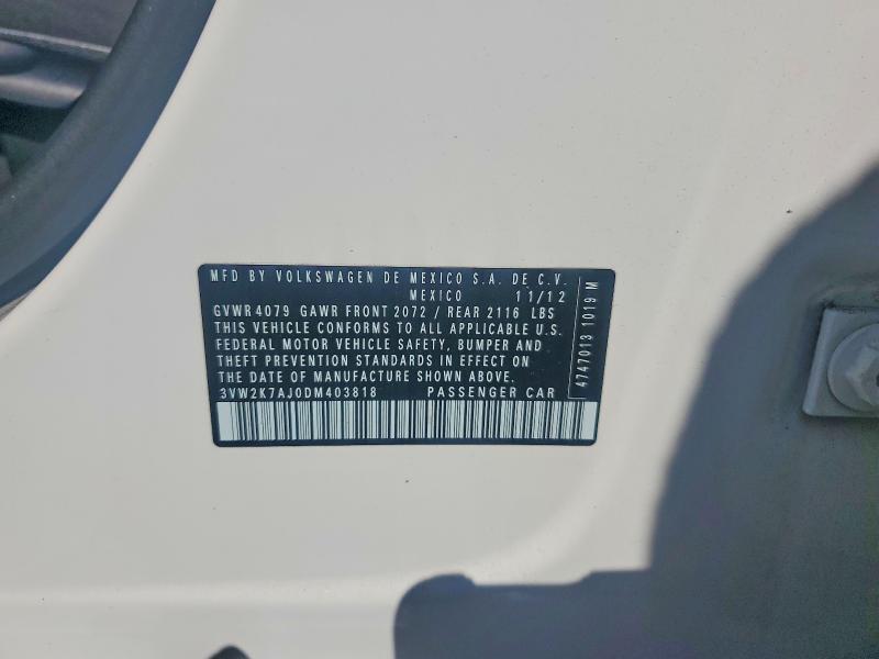 2013 Volkswagen Jetta მანქანა იყიდება აუქციონზე, vin: 3VW2K7AJ0DM403818, აუქციონის ნომერი: 56060826