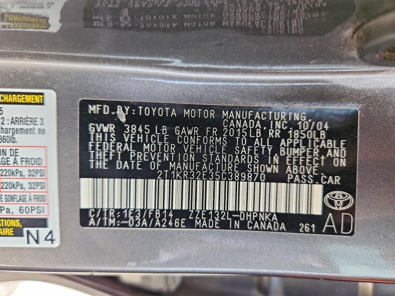 56146946 :رقم المزاد ، 2T1KR32E35C389870 vin ، 2005 Toyota Corolla Matrix مزاد بيع