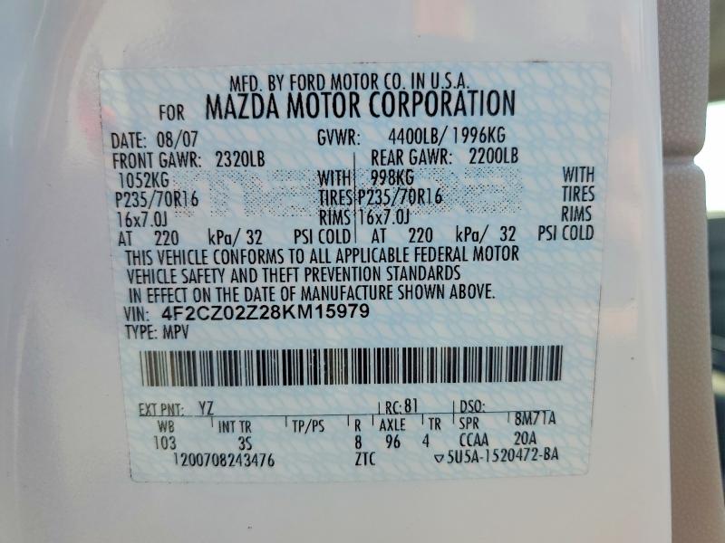 Aukcja sprzedaży 2008 Mazda Tribute, vin: 4F2CZ02Z28KM15979, numer aukcji: 59148746