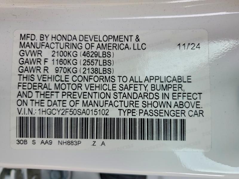 Продаж на аукціоні авто 2025 Honda Accord, vin: 1HGCY2F50SA015102, номер лоту: 58312496
