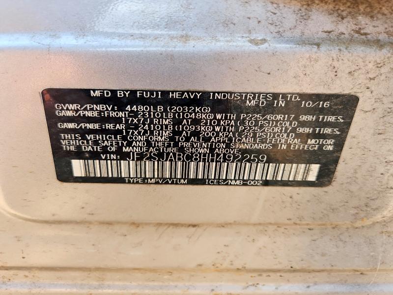 Aukcja sprzedaży 2017 Subaru Forester, vin: JF2SJABC8HH492259, numer aukcji: 58579676