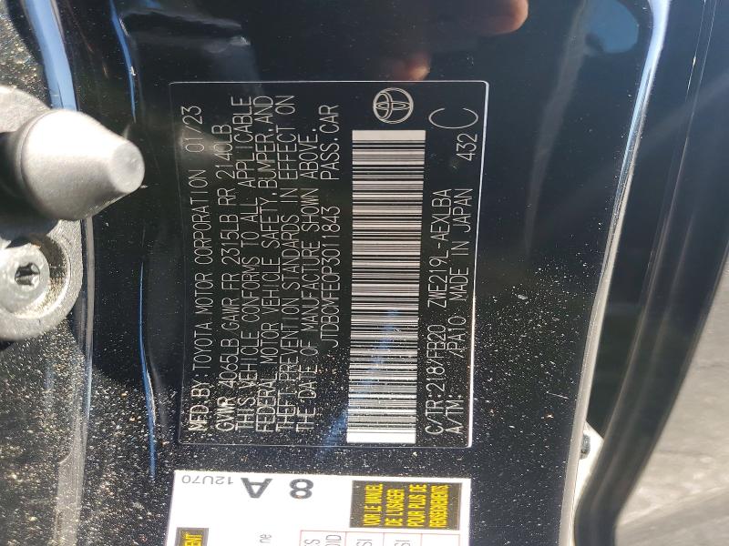 2023 Toyota Corolla Hybrid მანქანა იყიდება აუქციონზე, vin: JTDBCMFE0P3011843, აუქციონის ნომერი: 55013976