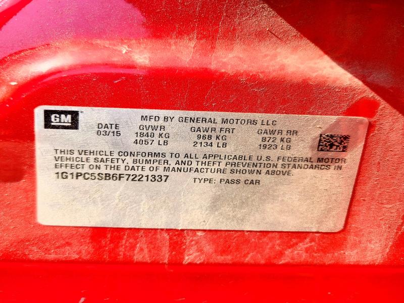 2015 Chevrolet Cruze მანქანა იყიდება აუქციონზე, vin: 1G1PC5SB6F7221337, აუქციონის ნომერი: 56469106