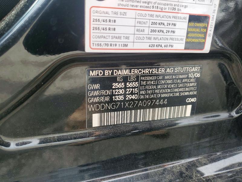 Aukcja sprzedaży 2007 Mercedes-benz S, vin: WDDNG71X27A097444, numer aukcji: 58734776