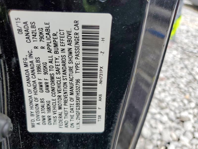 Продажа на аукционе авто 2015 Honda Civic, vin: 2HGFG3B5XFH532796, номер лота: 56839756