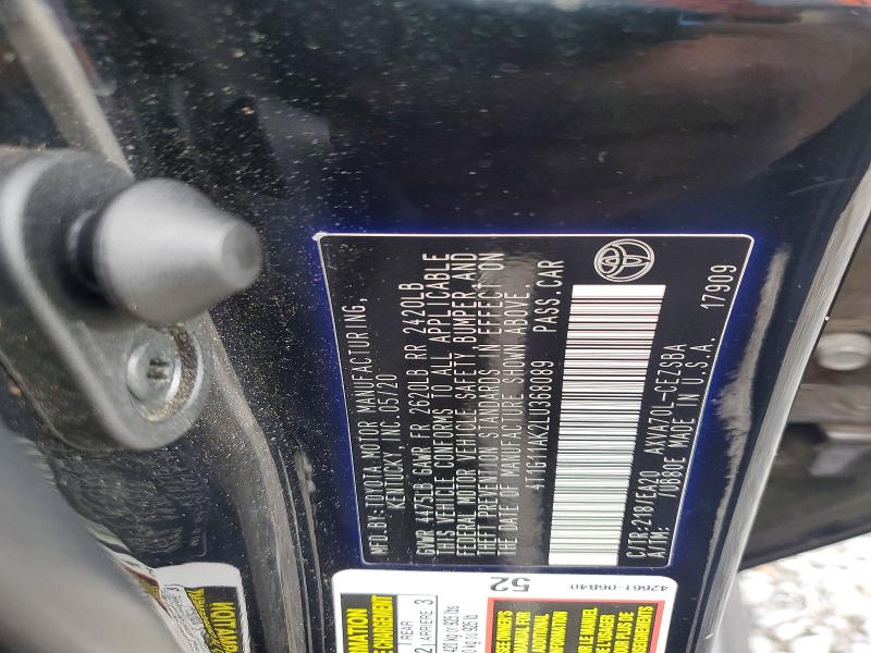 2020 Toyota Camry მანქანა იყიდება აუქციონზე, vin: 4T1G11AK2LU368089, აუქციონის ნომერი: 58571456