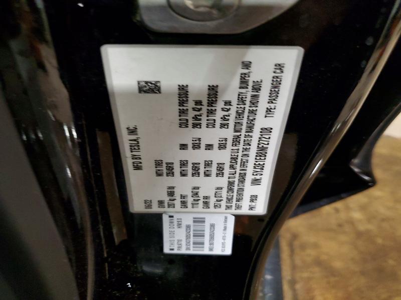 2022 Tesla Model 3 მანქანა იყიდება აუქციონზე, vin: 5YJ3E1EB8NF272108, აუქციონის ნომერი: 56619176