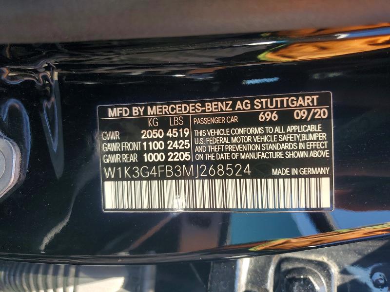 Продажа на аукционе авто 2021 Mercedes-benz A, vin: W1K3G4FB3MJ268524, номер лота: 56060036