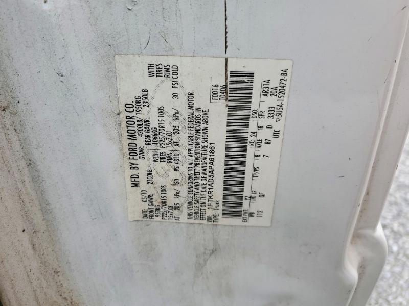 56967936 :رقم المزاد ، 1FTKR1AD5APA61861 vin ، 2010 Ford Ranger مزاد بيع