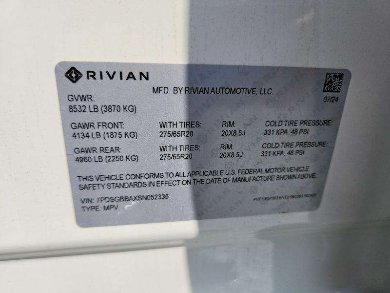 2025 Rivian R1s მანქანა იყიდება აუქციონზე, vin: 7PDSGBBAXSN052336, აუქციონის ნომერი: 58947056