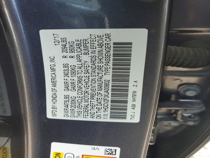 Продаж на аукціоні авто 2018 Honda Accord, vin: 1HGCV2F3XJA009832, номер лоту: 57908326