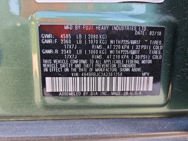 54880906 :رقم المزاد ، 4S4BRBJC2A3361258 vin ، 2010 Subaru Outback مزاد بيع