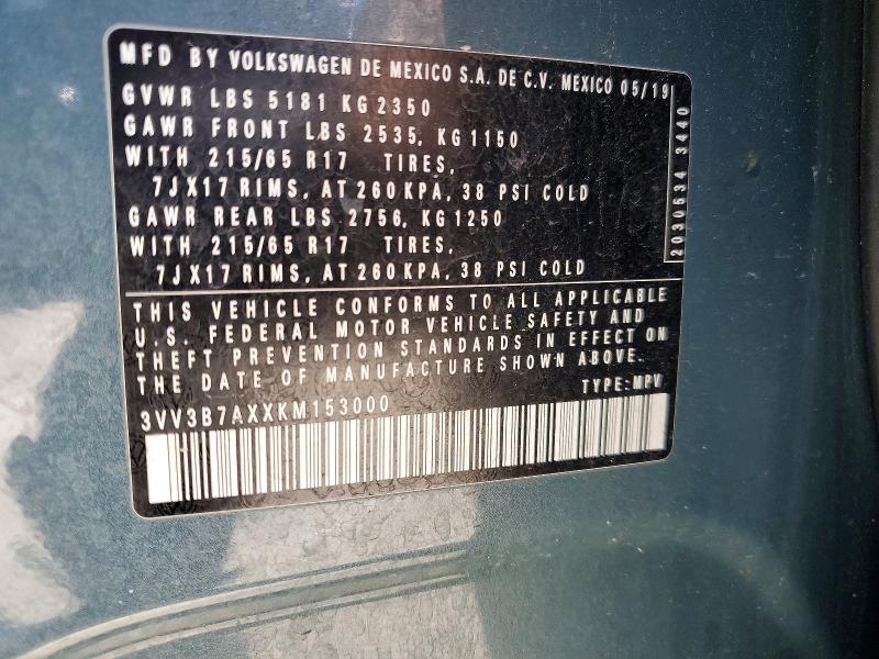 58549016 :رقم المزاد ، 3VV3B7AXXKM153000 vin ، 2019 Volkswagen Tiguan مزاد بيع