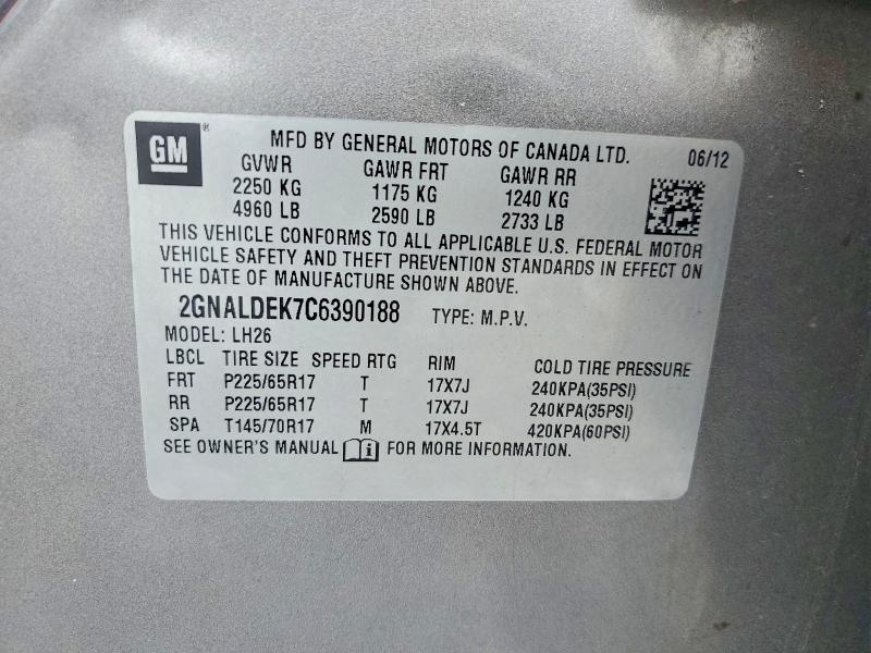 Aukcja sprzedaży 2012 Chevrolet Equinox, vin: 2GNALDEK7C6390188, numer aukcji: 57547816