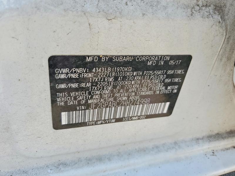 Aukcja sprzedaży 2017 Subaru Crosstrek, vin: JF2GPABC2HH274998, numer aukcji: 58920776