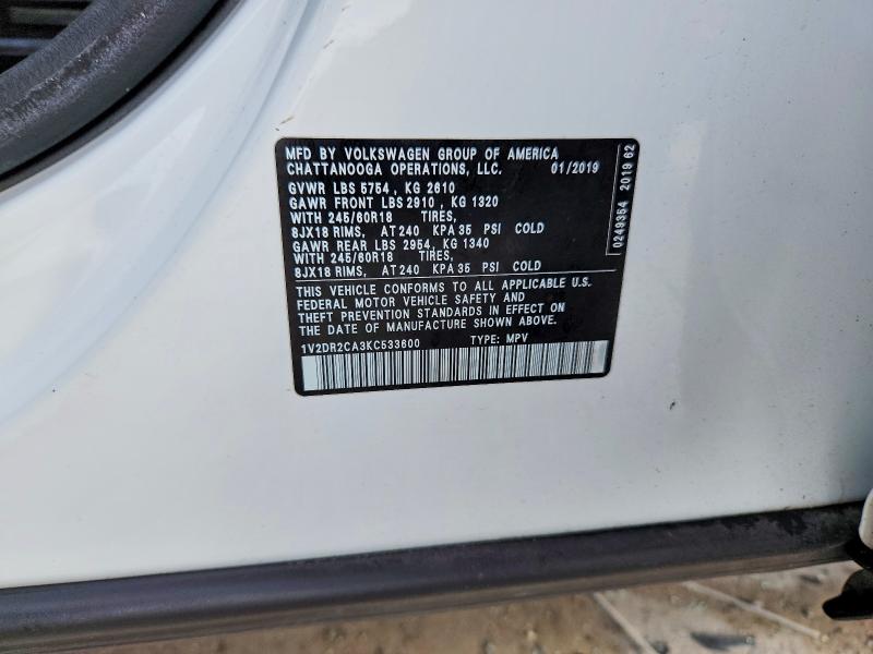 Aukcja sprzedaży 2019 Volkswagen Atlas, vin: 1V2DR2CA3KC533600, numer aukcji: 58375876