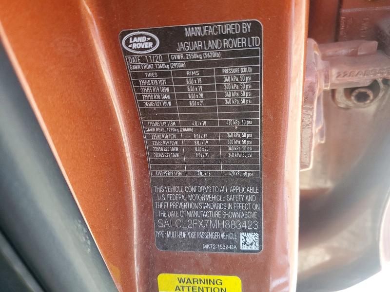 Продажа на аукционе авто 2021 Land Rover Discovery Sport, vin: SALCL2FX7MH883423, номер лота: 57503906