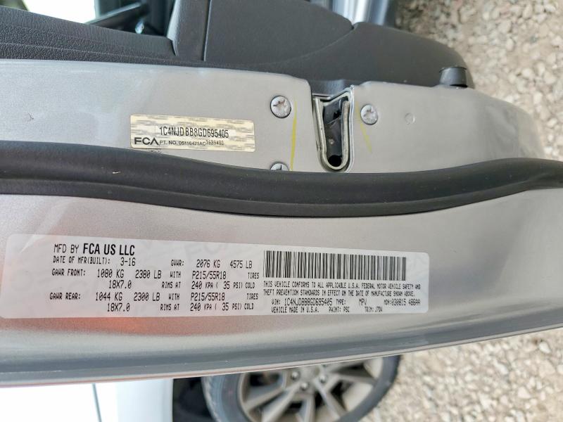 2016 Jeep Compass მანქანა იყიდება აუქციონზე, vin: 1C4NJDBB8GD695405, აუქციონის ნომერი: 58627416